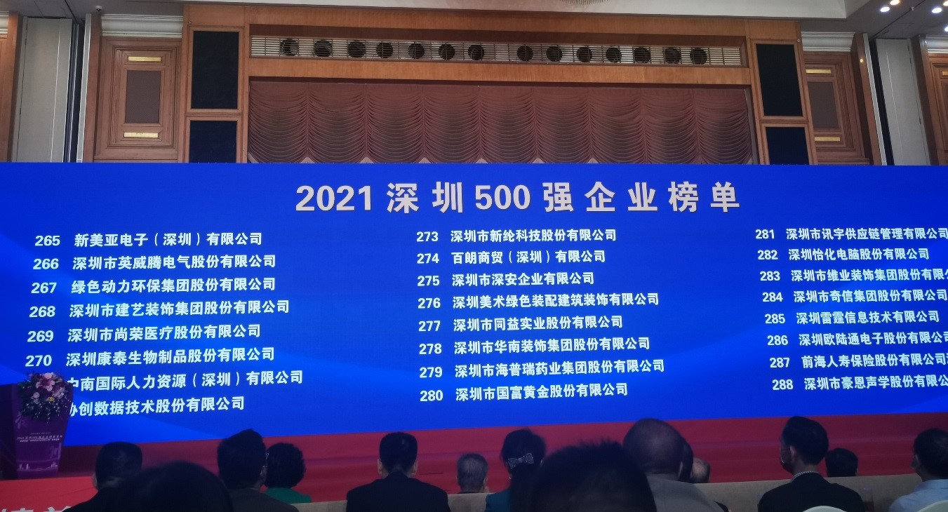 yp街机上榜2021深圳企业500强